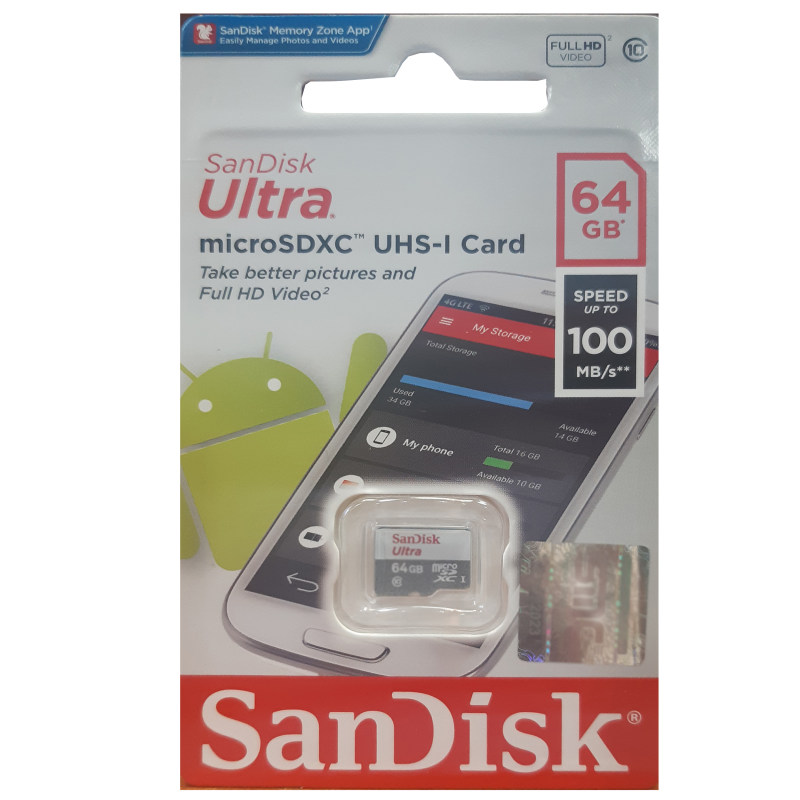 کارت حافظه سن دیسک Micro Ultra Class 10 100MBps ظرفیت 64 گیگابایت